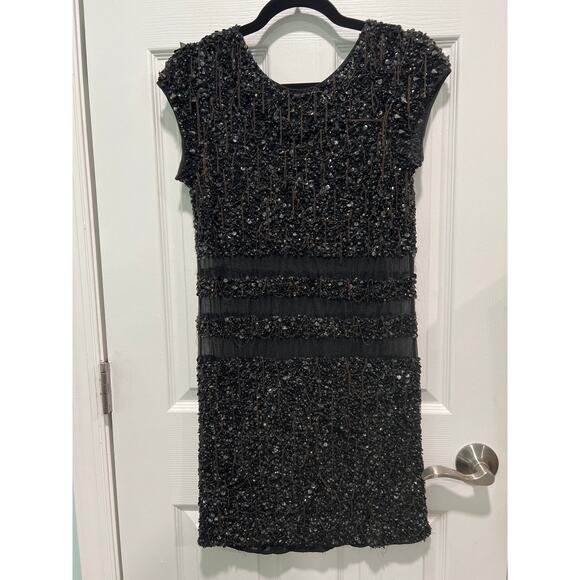 AllSaints Spitalfields Hand Embellished Beaded and Sheer Mini Dress EUR 34 US 2 - Picture 9 of 12
